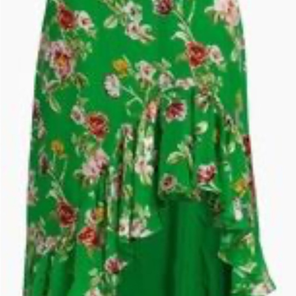 Alice + Olivia Asymmetrical Skirt in Green with Floral Print